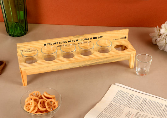 Bench Shot Glass Hoder with 6 Shot Glasses