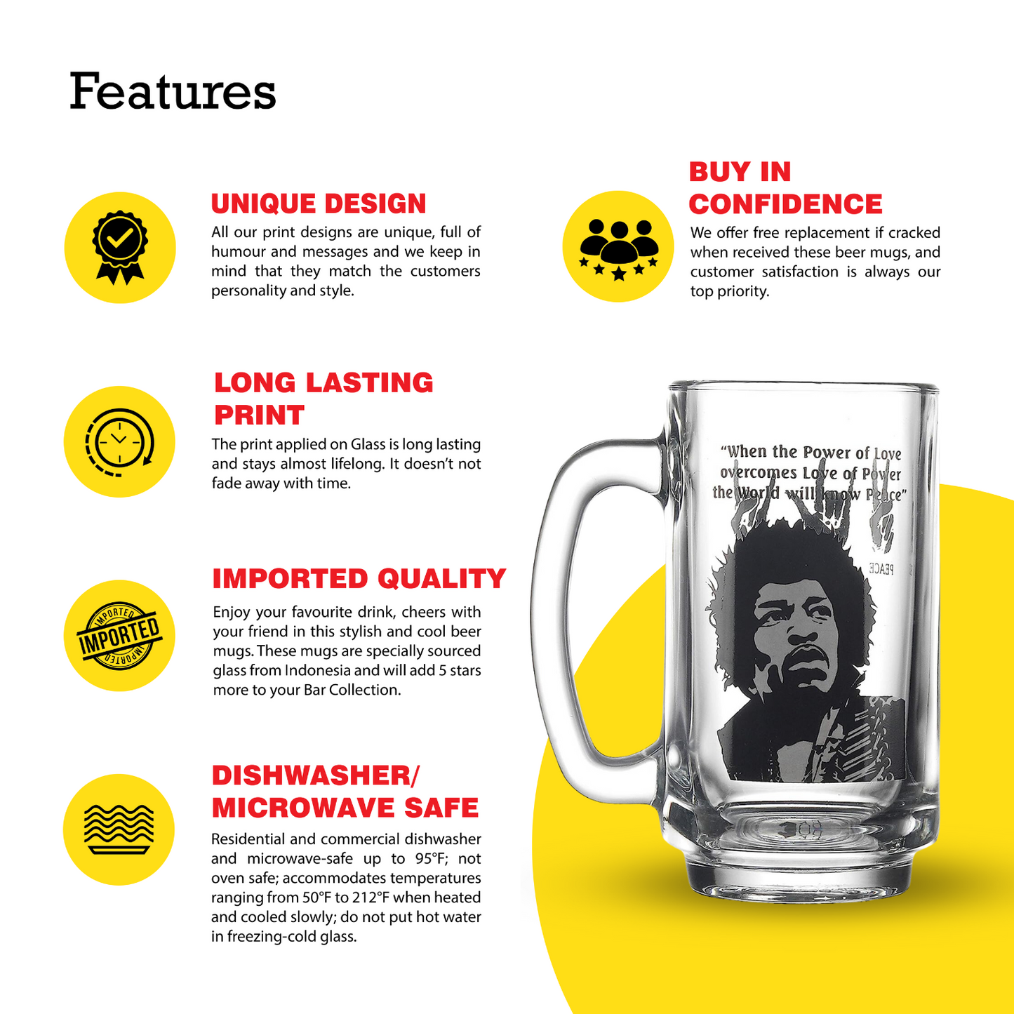 Hendrix - Love Peace Rock Beer mug