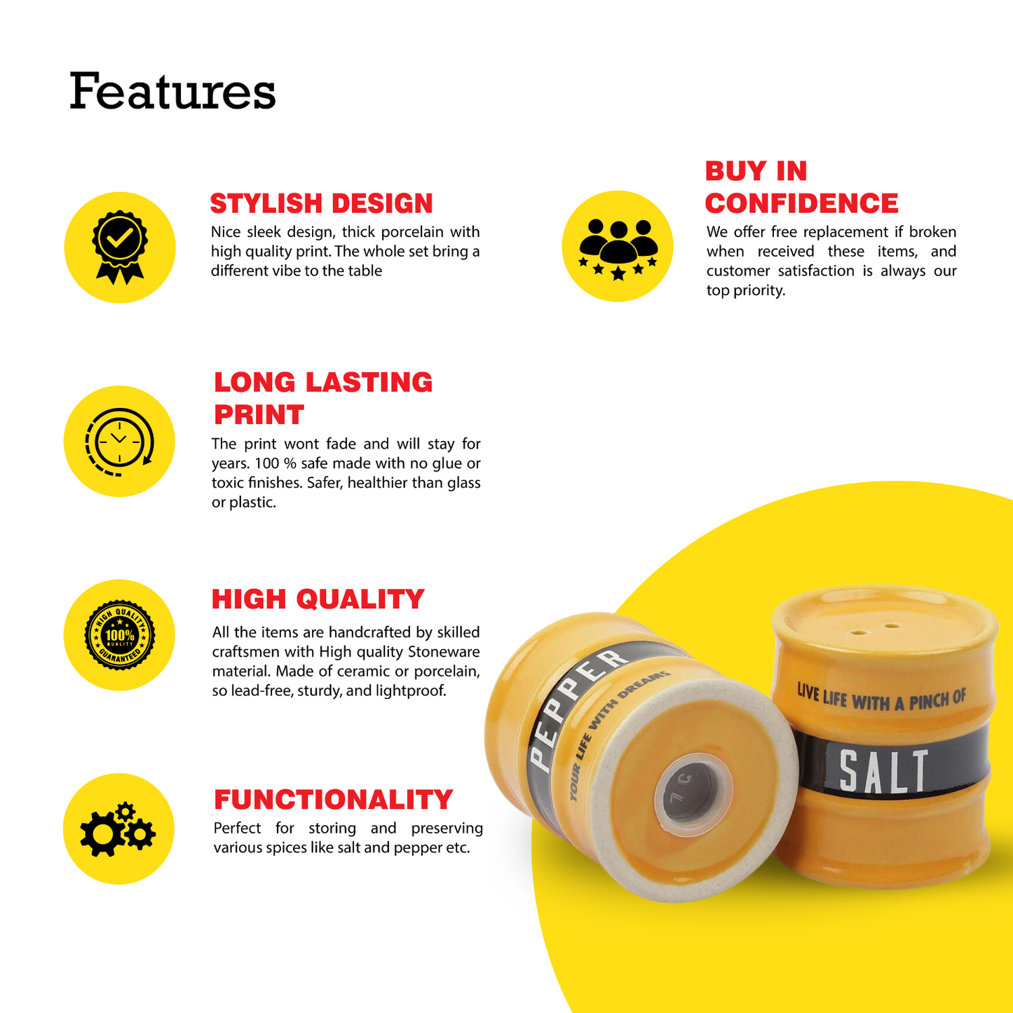 Barrel Salt & Pepper Dispensor Yellow