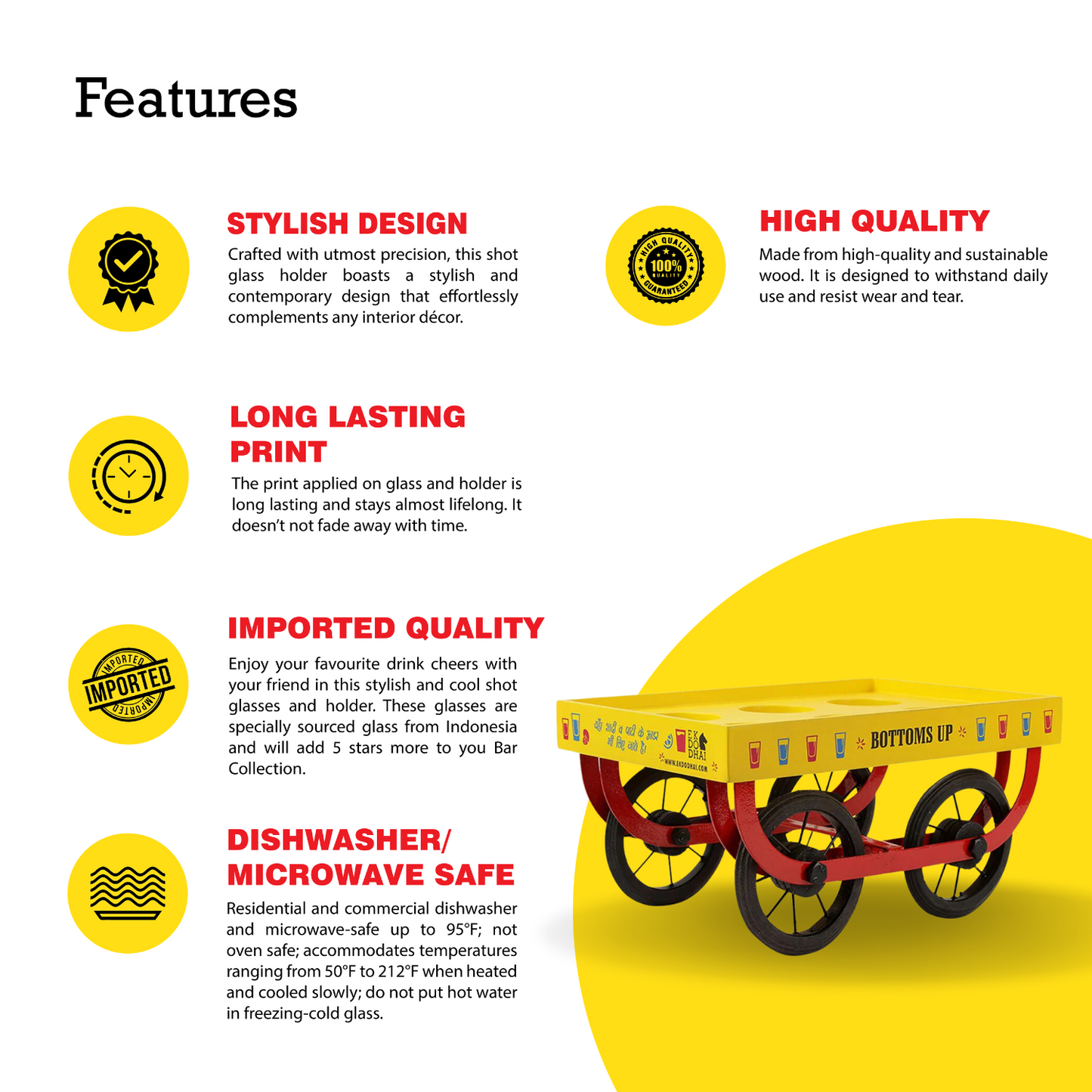 Rangeela Shot Cart (thela) with 6 Shot Glasses
