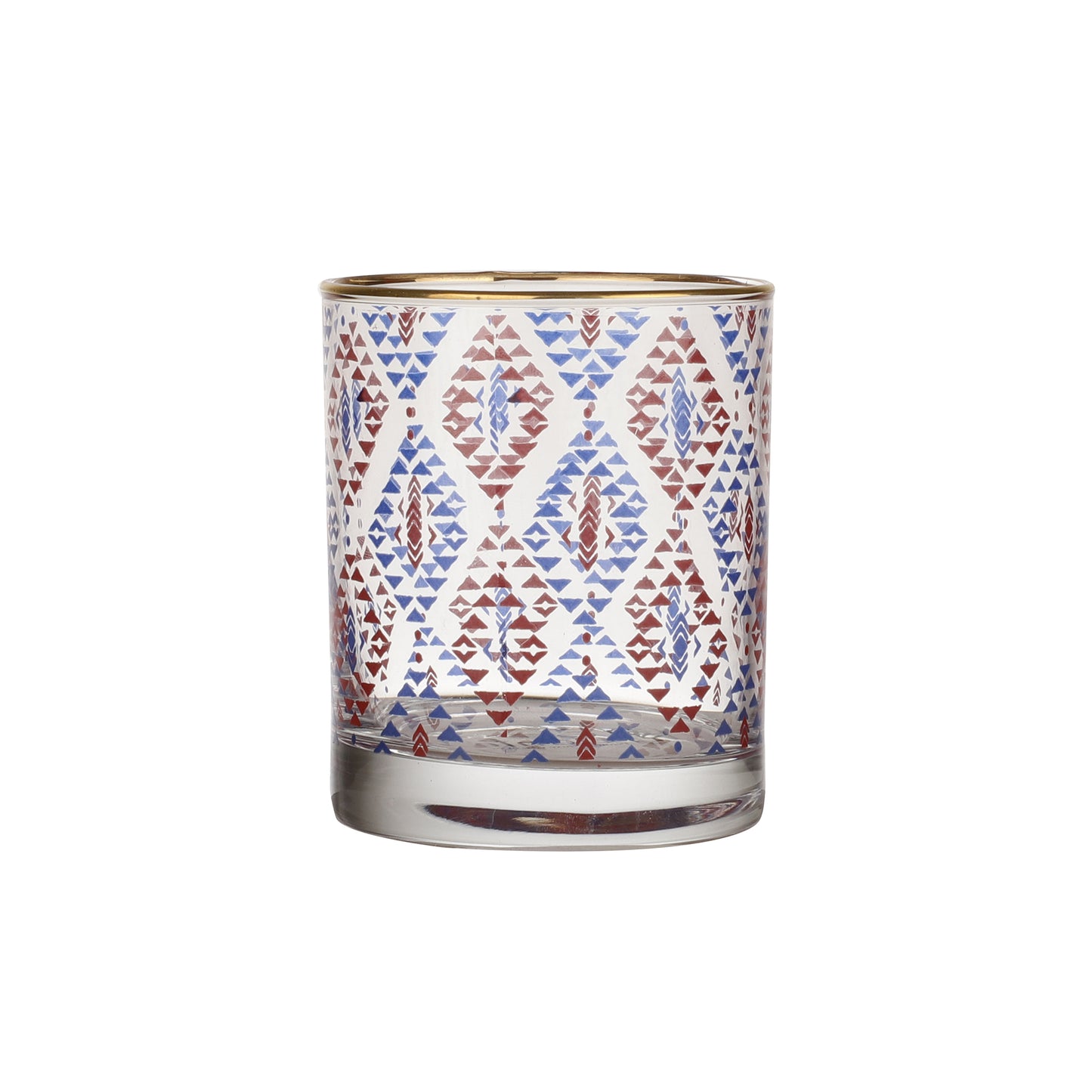 Ikkat Drinking Glasses – Set of 4 (300 ml, Gold Line Finish)