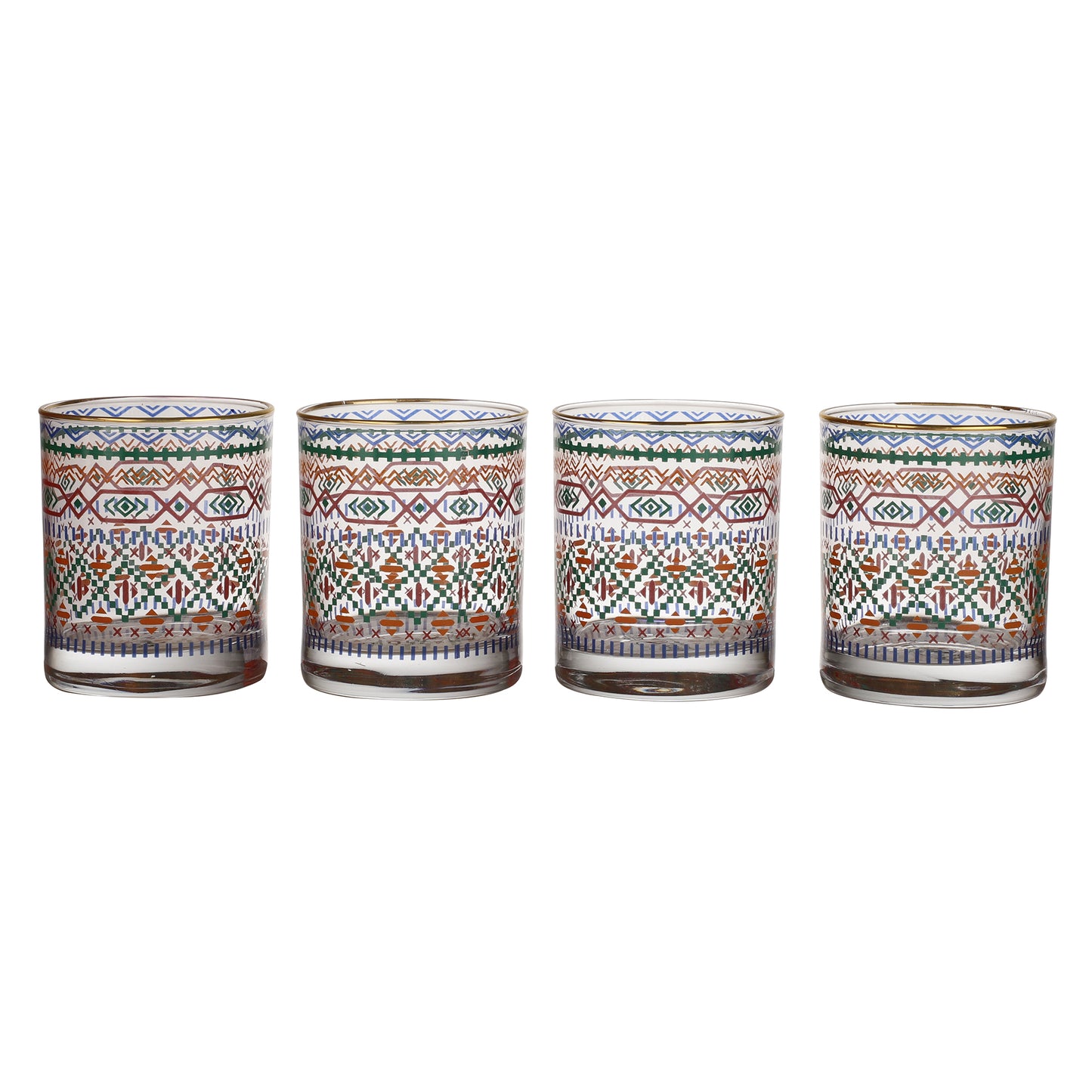 Aztec Drinking Glasses – Set of 4 (300 ml, Gold Line Finish)
