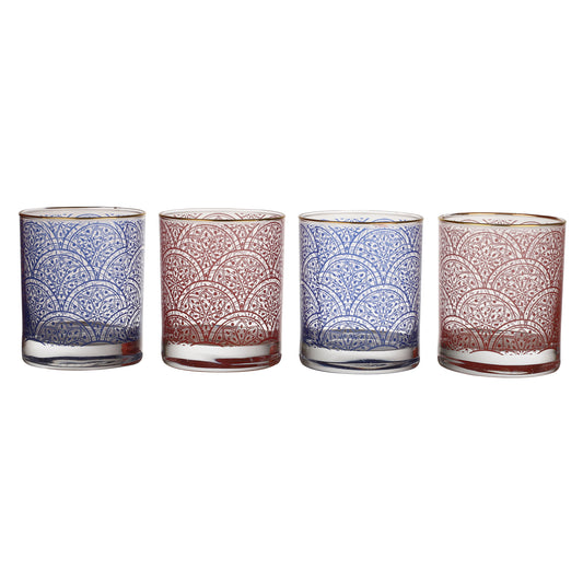 Mughal Drinking Glasses – Set of 4 (300 ml, Gold Line Finish)