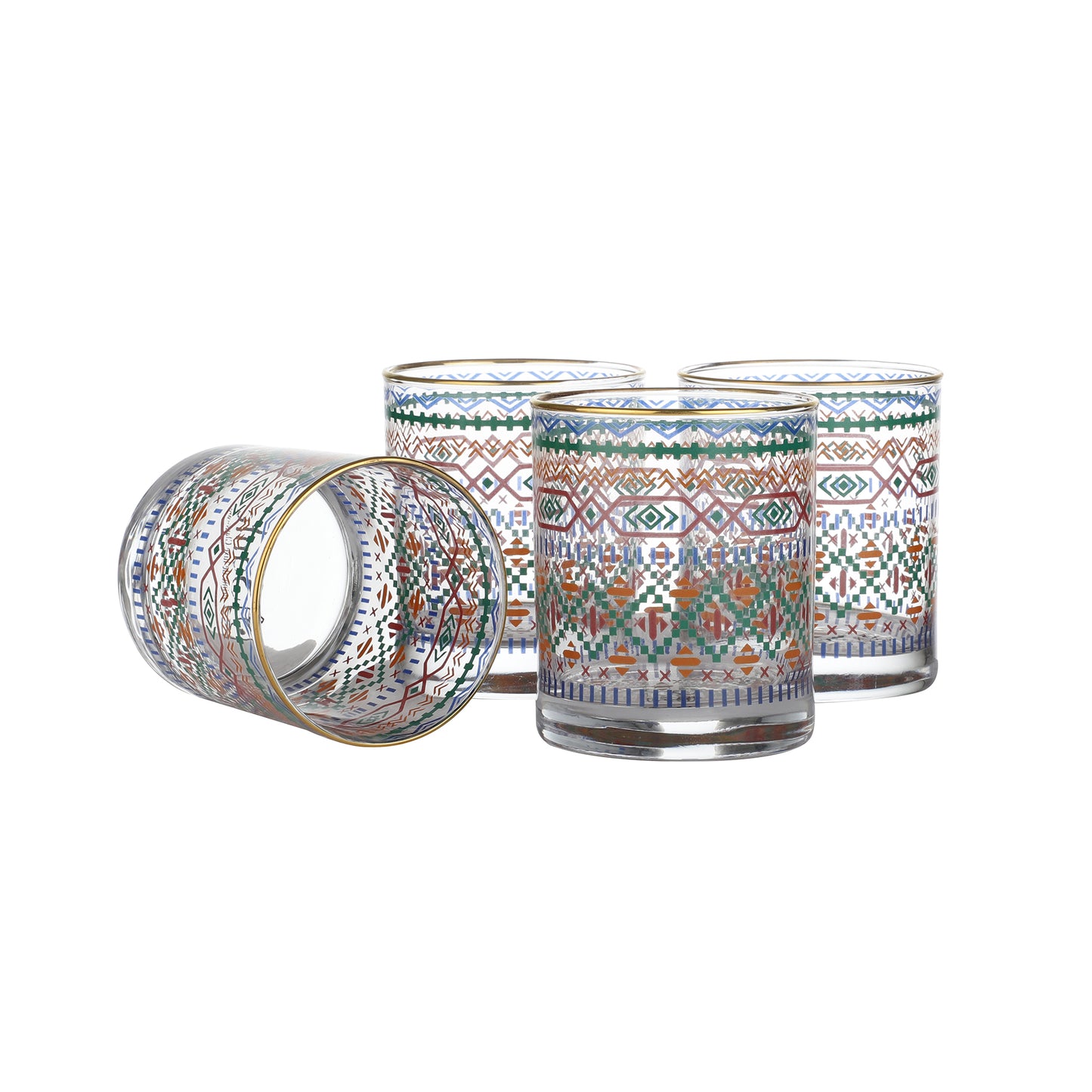Aztec Drinking Glasses – Set of 4 (300 ml, Gold Line Finish)