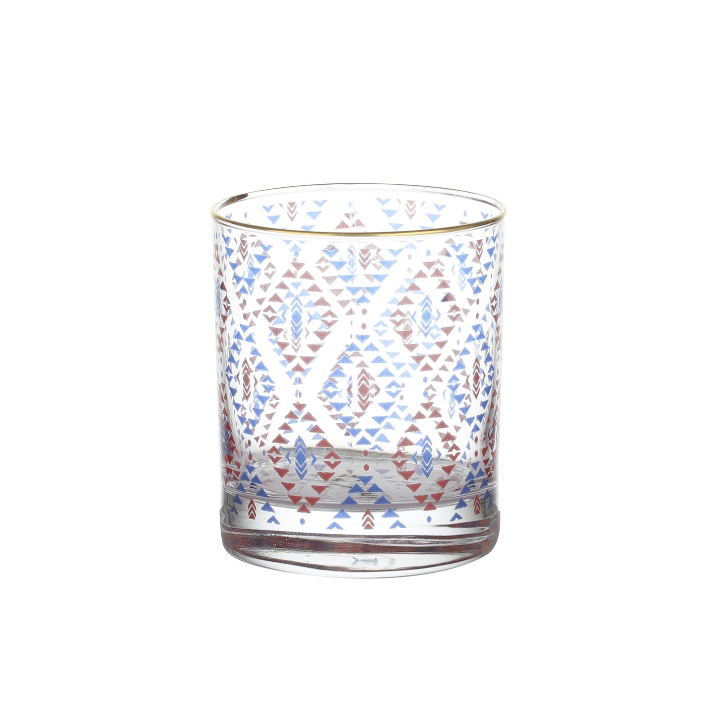 Ikkat Drinking Glasses – Set of 4 (300 ml, Gold Line Finish)