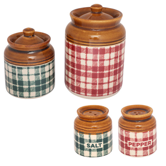 English Check Ceramic jar set of 4