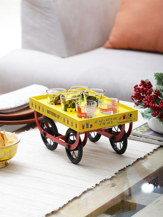 Rangeela Shot Cart (thela) with 6 Shot Glasses