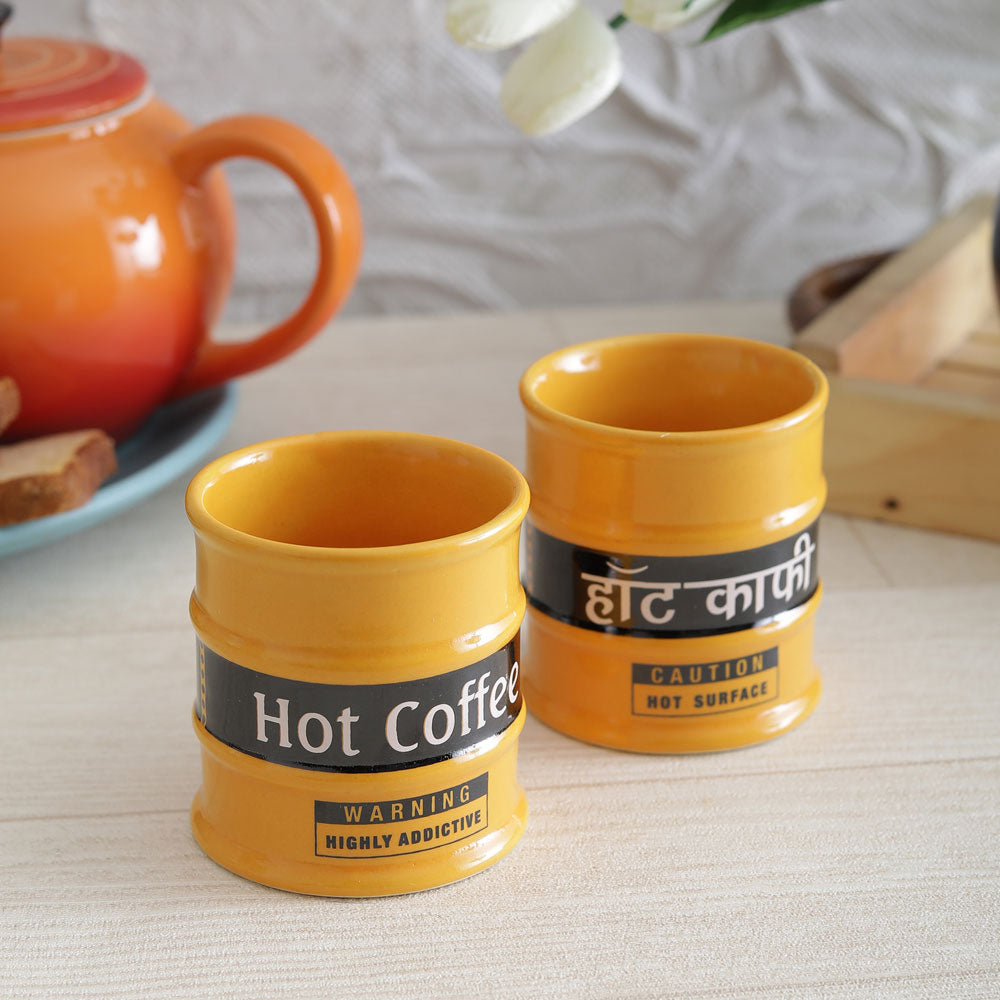 Barrel hot coffee yellow glass set of 2