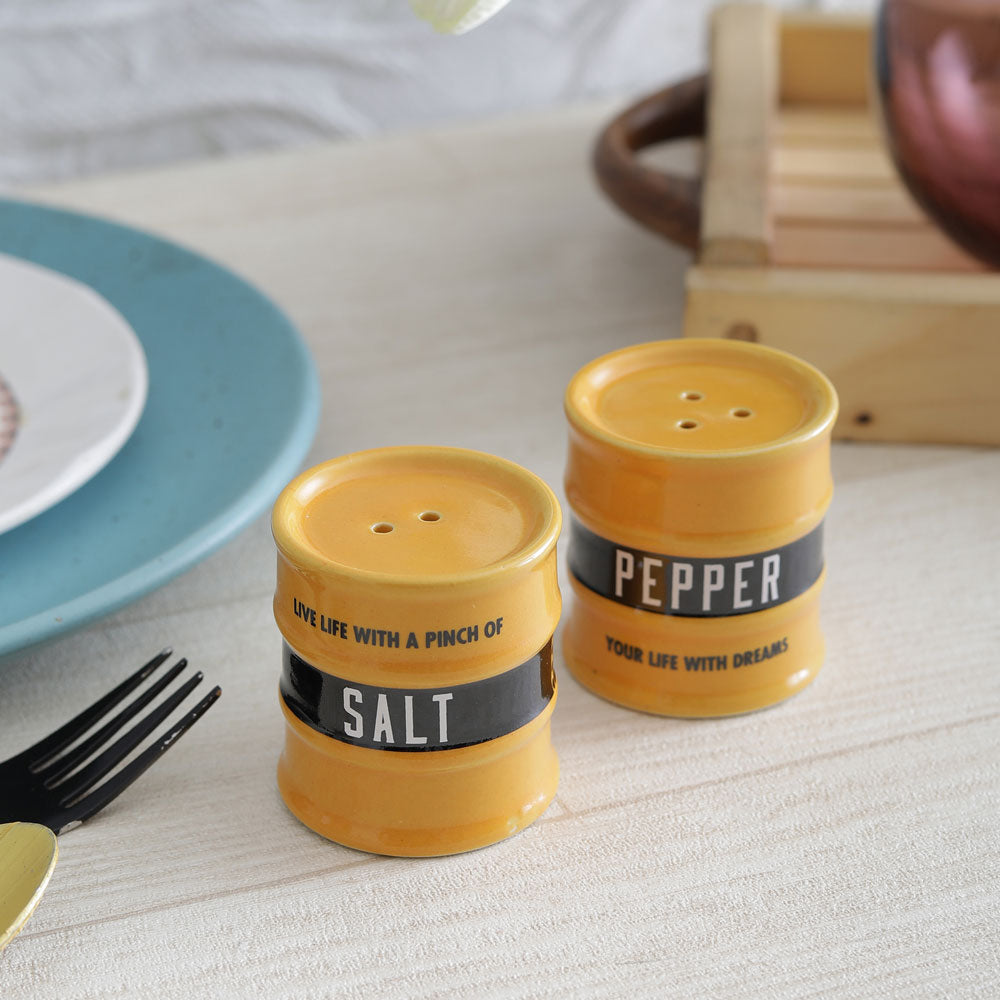 Barrel Salt & Pepper Dispensor Yellow