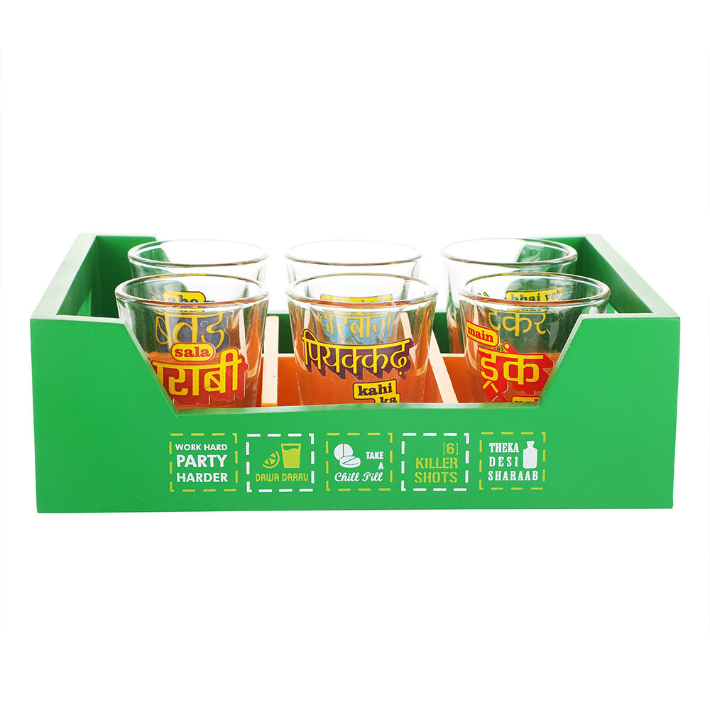 Killer Shot Glass tray with 6 glasses