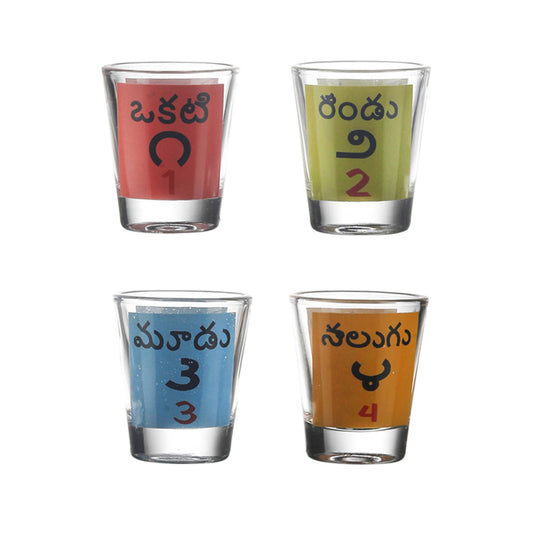 Telugu Counting Shot Glass Set of 4