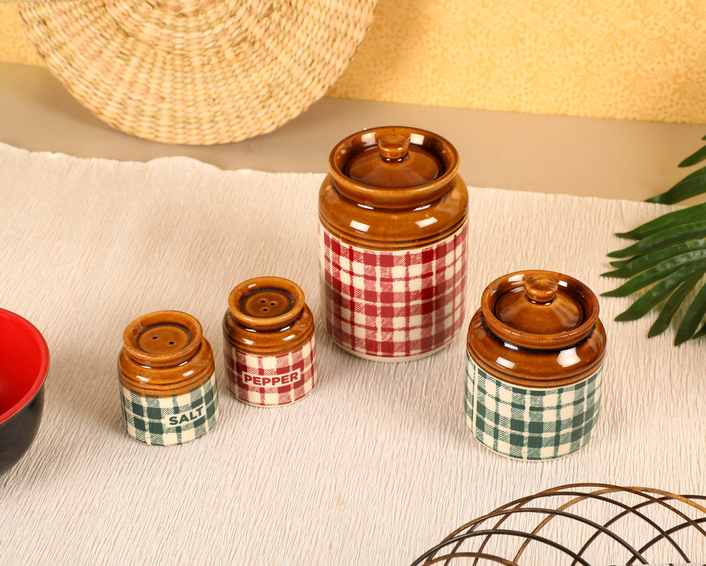 English Check Ceramic jar set of 3