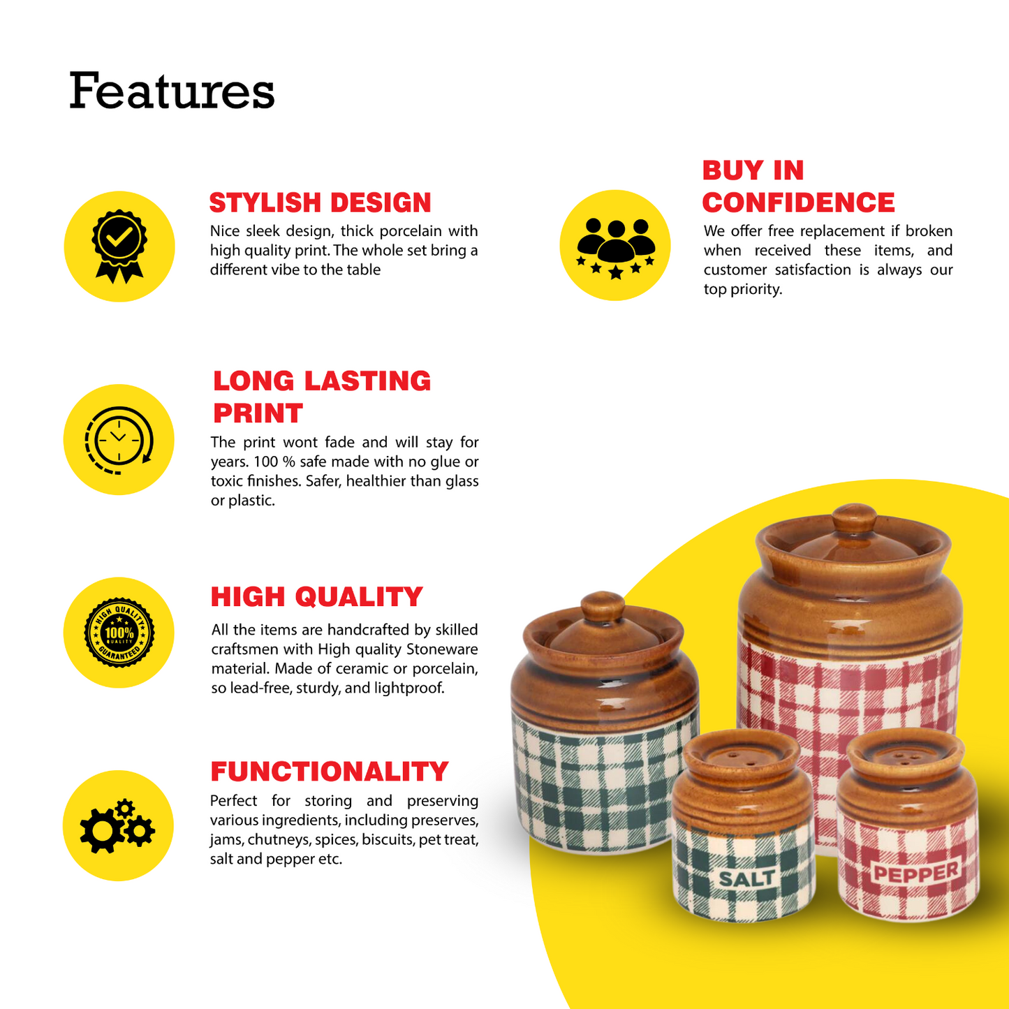 English Check Ceramic jar set of 3