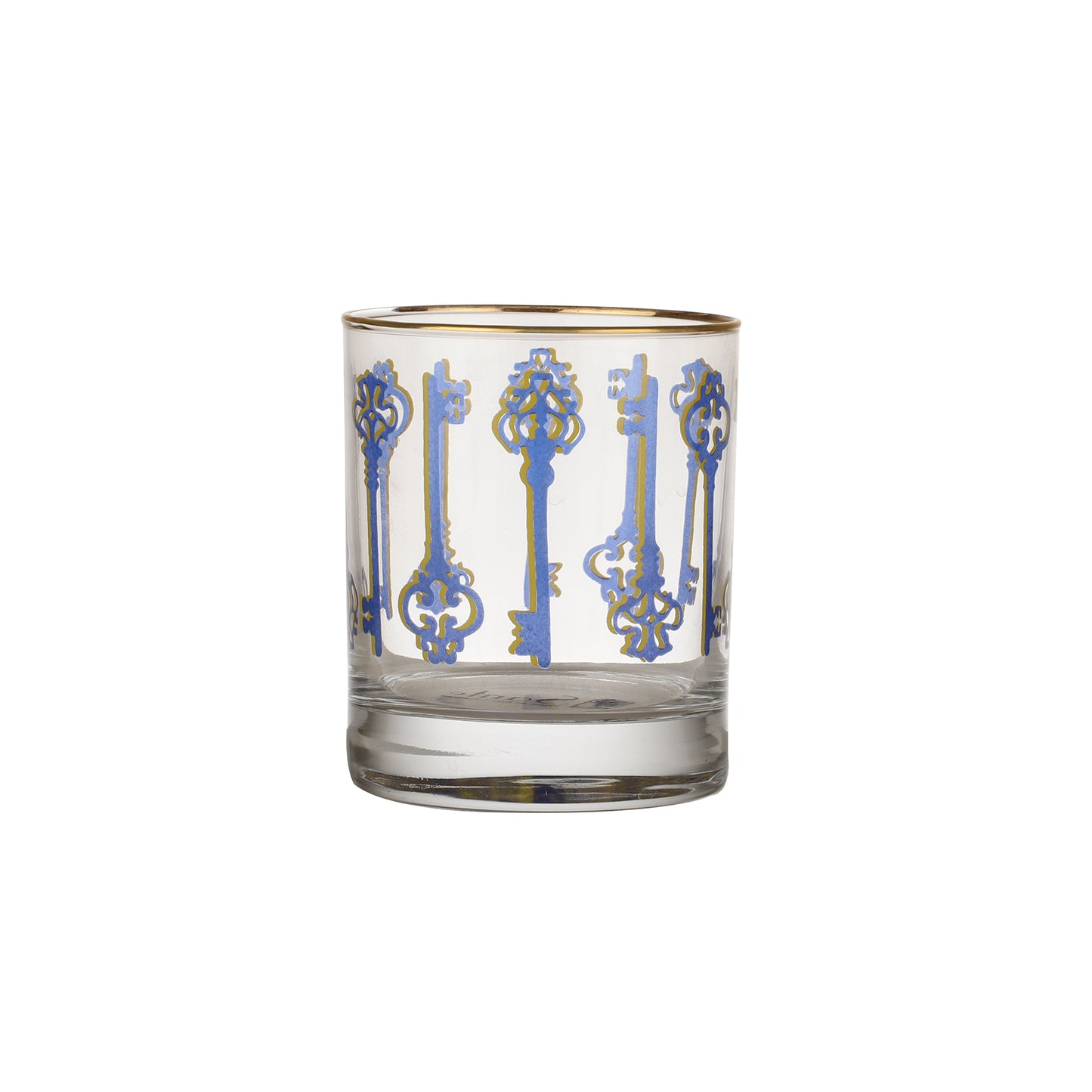 Blue Key Drinking Glasses – Set of 4 (300 ml, Gold Line Finish)