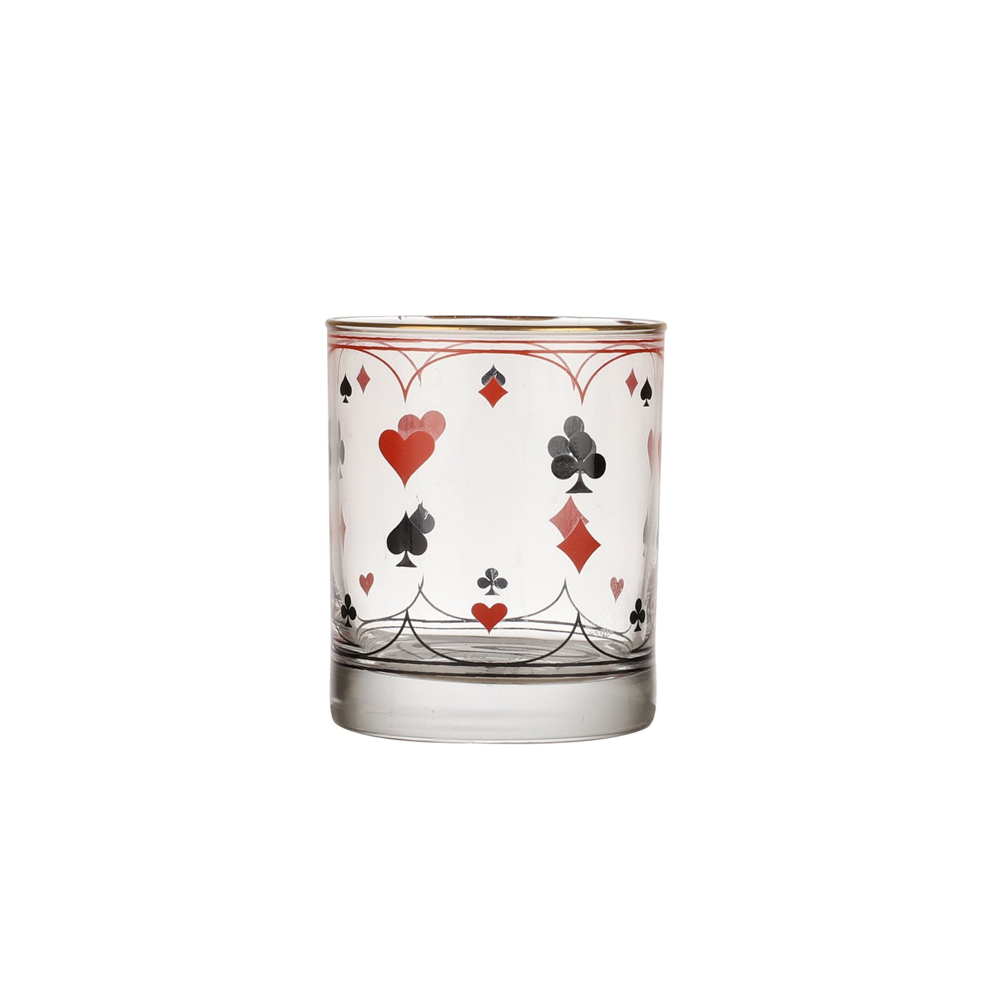 Poker Card Drinking Glasses – Set of 4 (300 ml, Gold Line Finish)