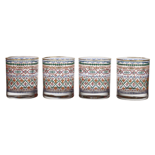 Aztec Drinking Glasses – Set of 4 (300 ml, Gold Line Finish)