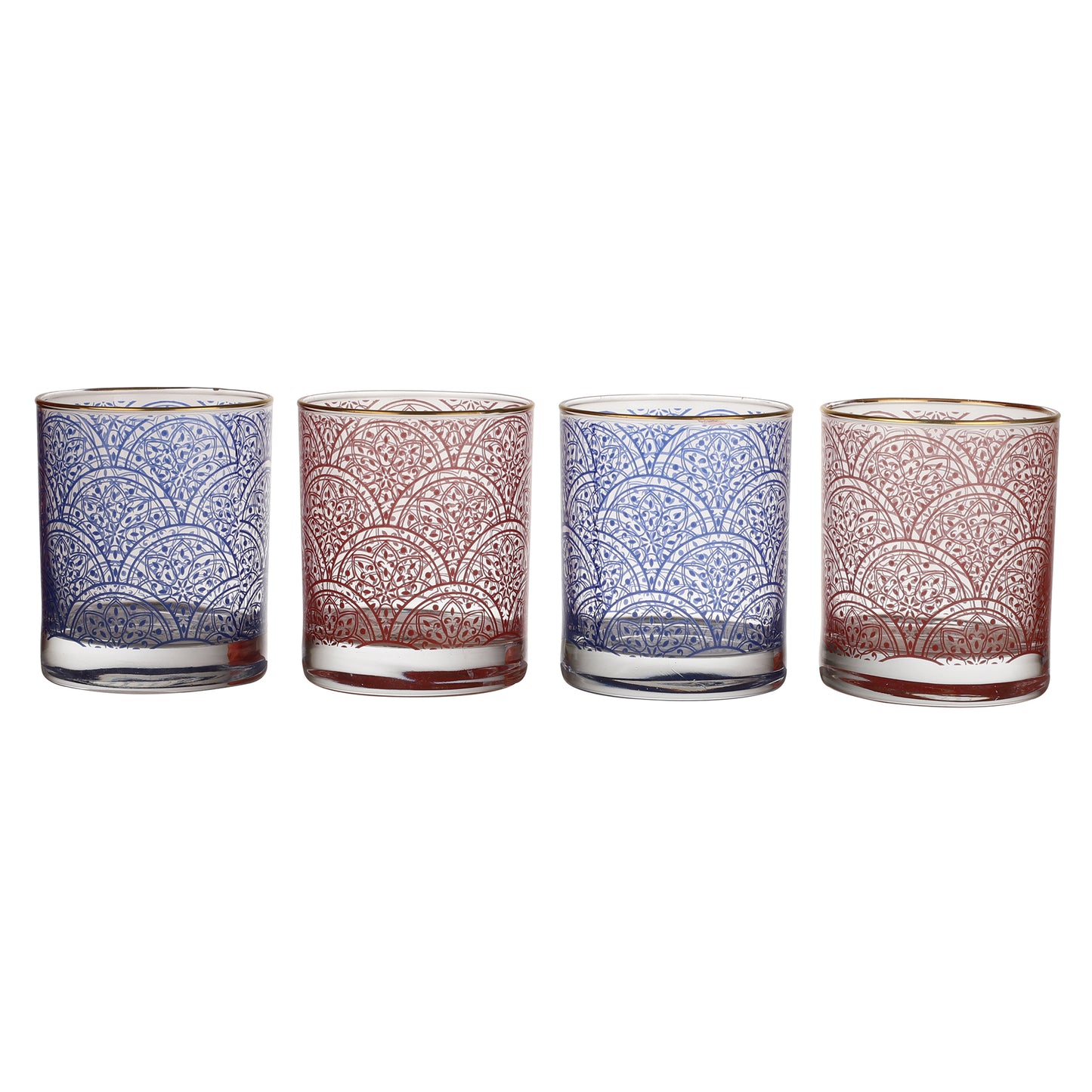Mughal Drinking Glasses – Set of 4 (300 ml, Gold Line Finish)