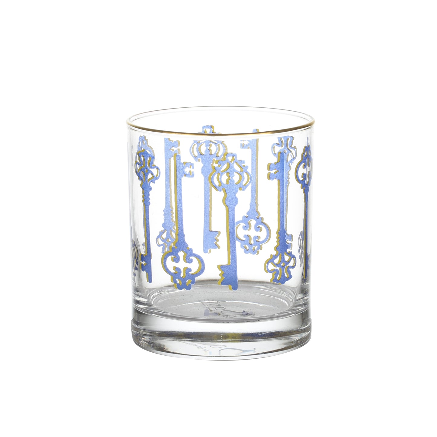 Blue Key Drinking Glasses – Set of 4 (300 ml, Gold Line Finish)