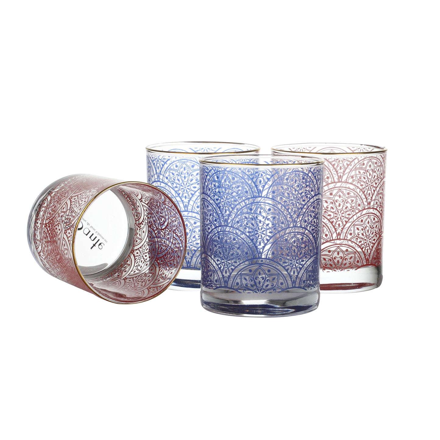 Mughal Drinking Glasses – Set of 4 (300 ml, Gold Line Finish)