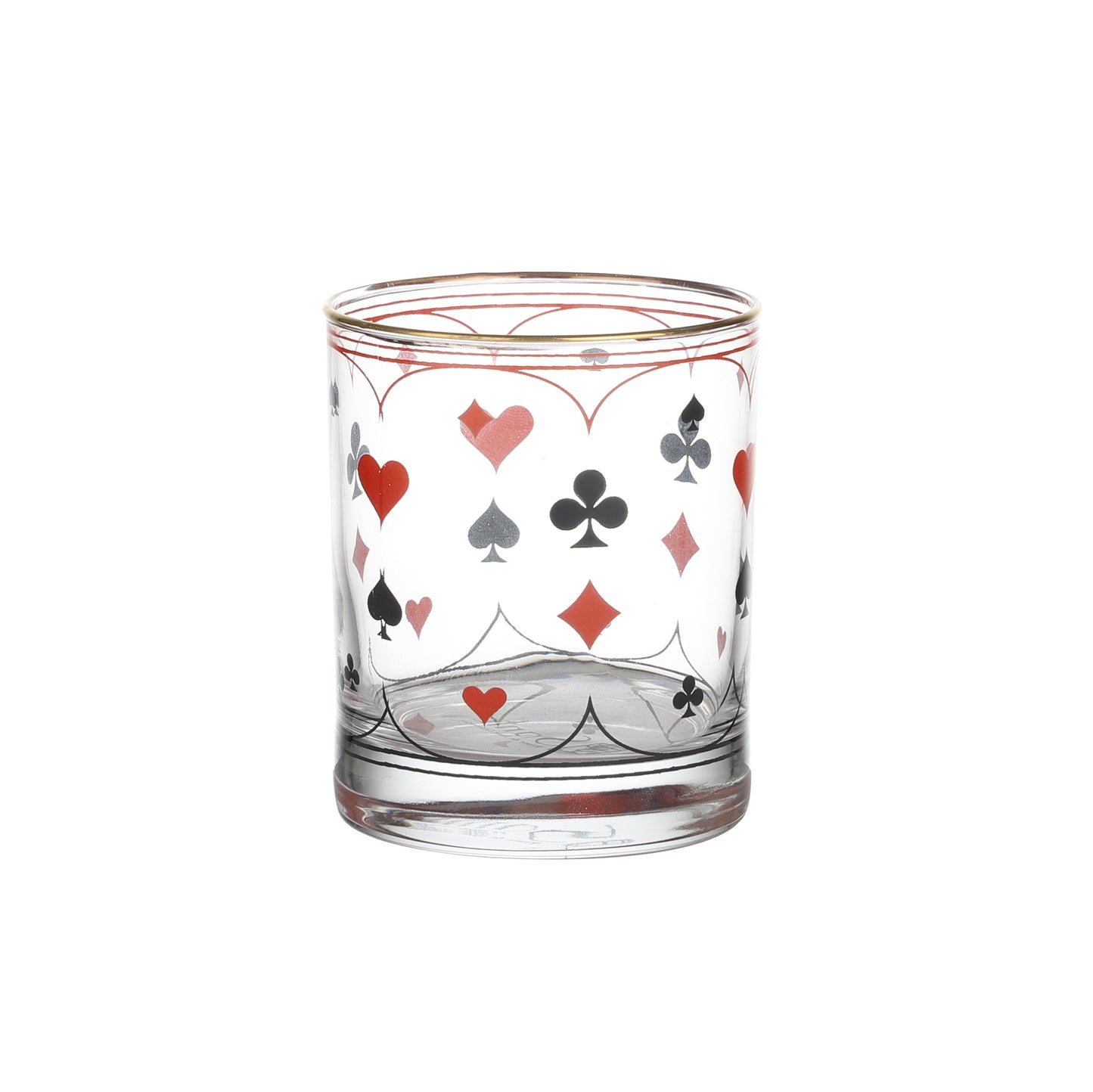 Poker Card Drinking Glasses – Set of 4 (300 ml, Gold Line Finish)