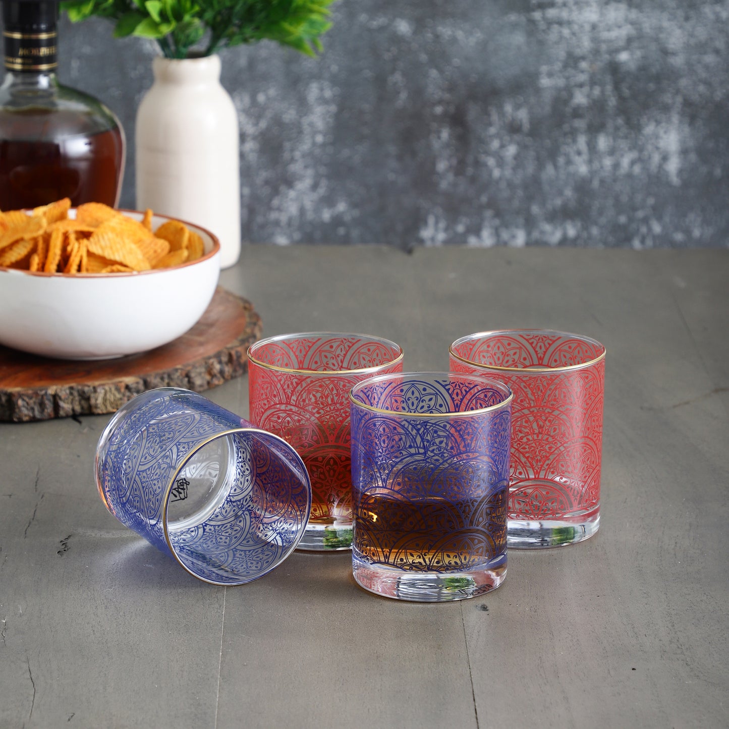 Mughal Drinking Glasses – Set of 4 (300 ml, Gold Line Finish)