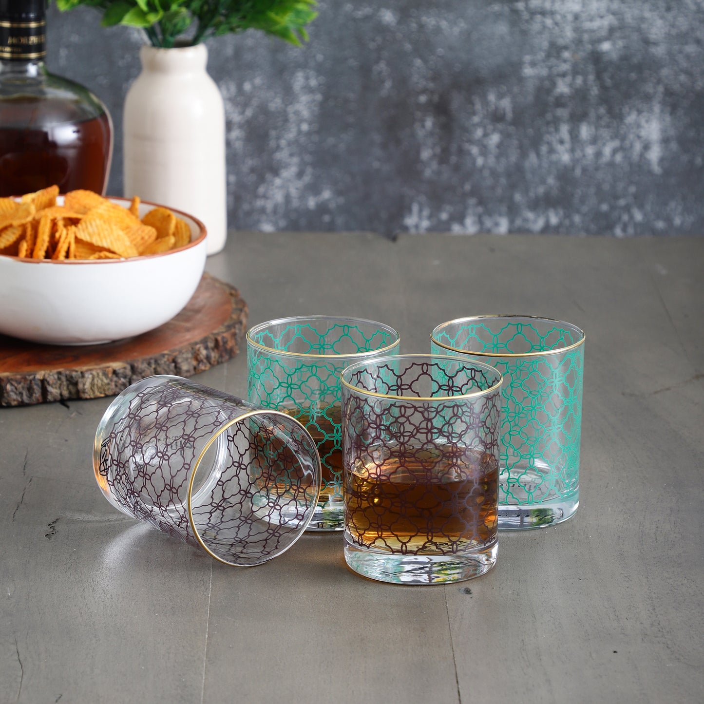 Moroccan Drinking Glasses – Set of 4 (300 ml, Gold Line Finish)