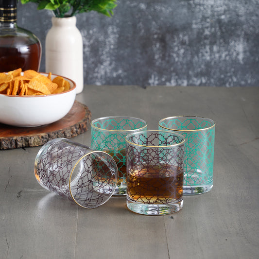 Moroccan Drinking Glasses – Set of 4 (300 ml, Gold Line Finish)