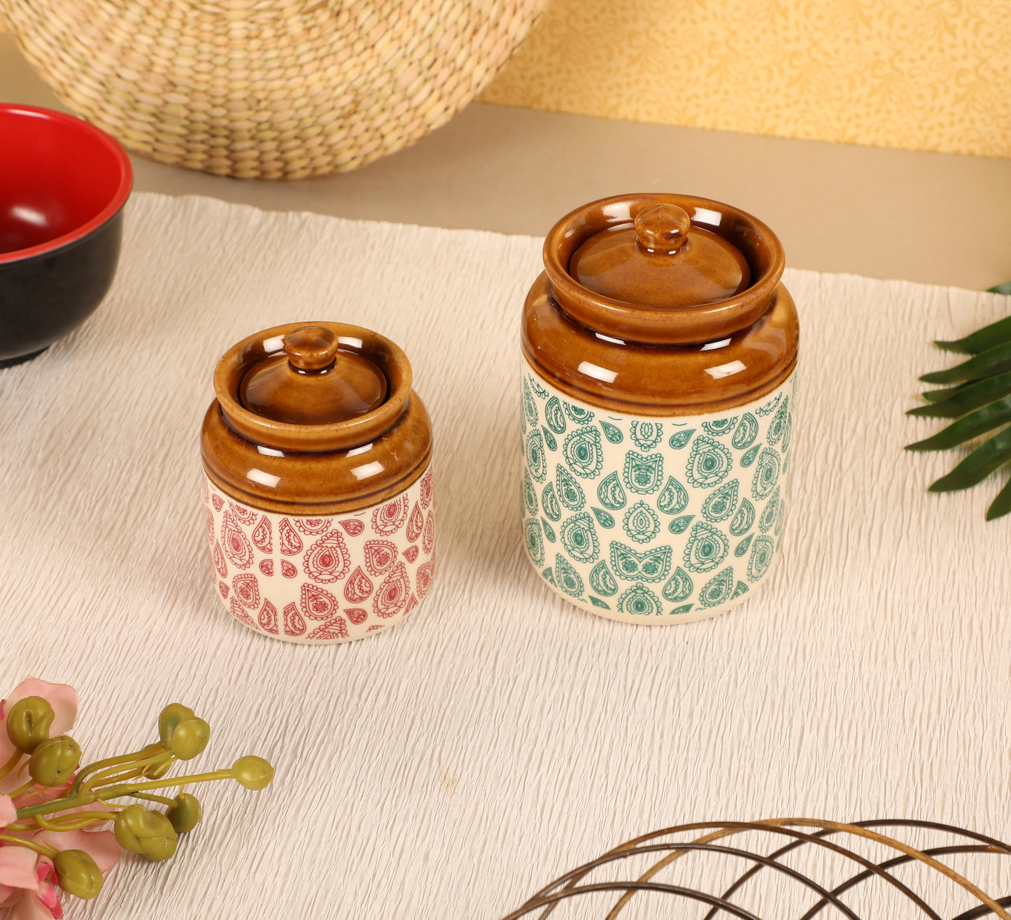 Paisley Ceramic jar set of 2