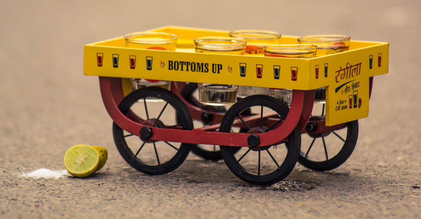 Rangeela Shot Cart (thela) with 6 Shot Glasses