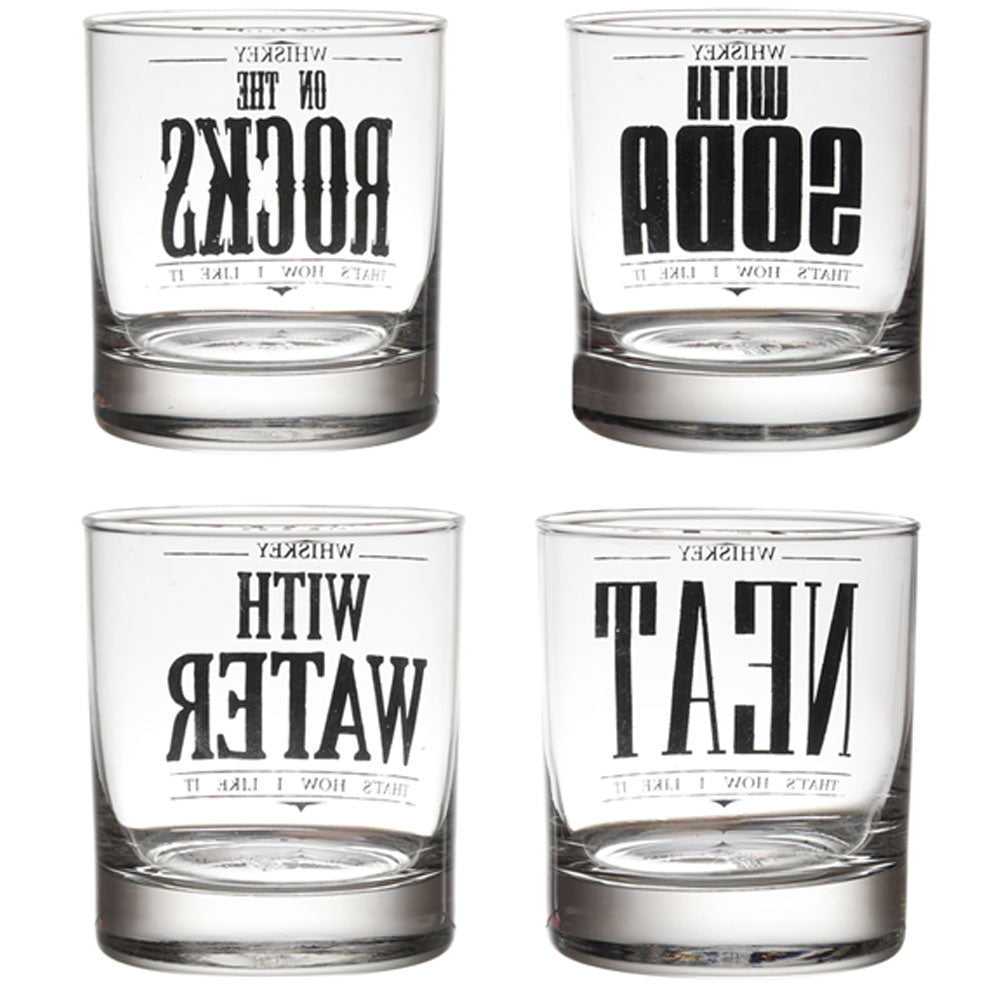 ROCK NEAT SODA WATER WHISKEY GLASS SET OF 4