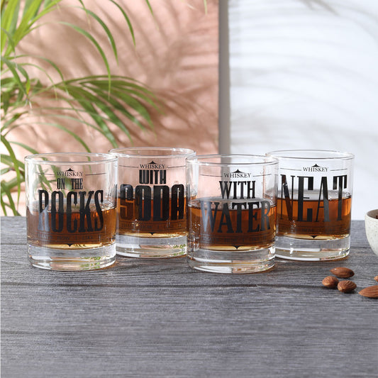 ROCK NEAT SODA WATER WHISKEY GLASS SET OF 4