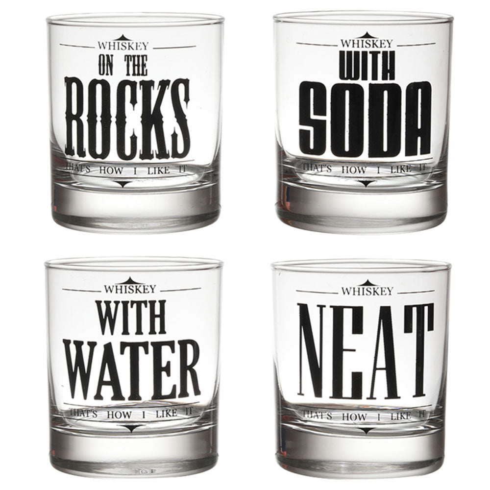 ROCK NEAT SODA WATER WHISKEY GLASS SET OF 4