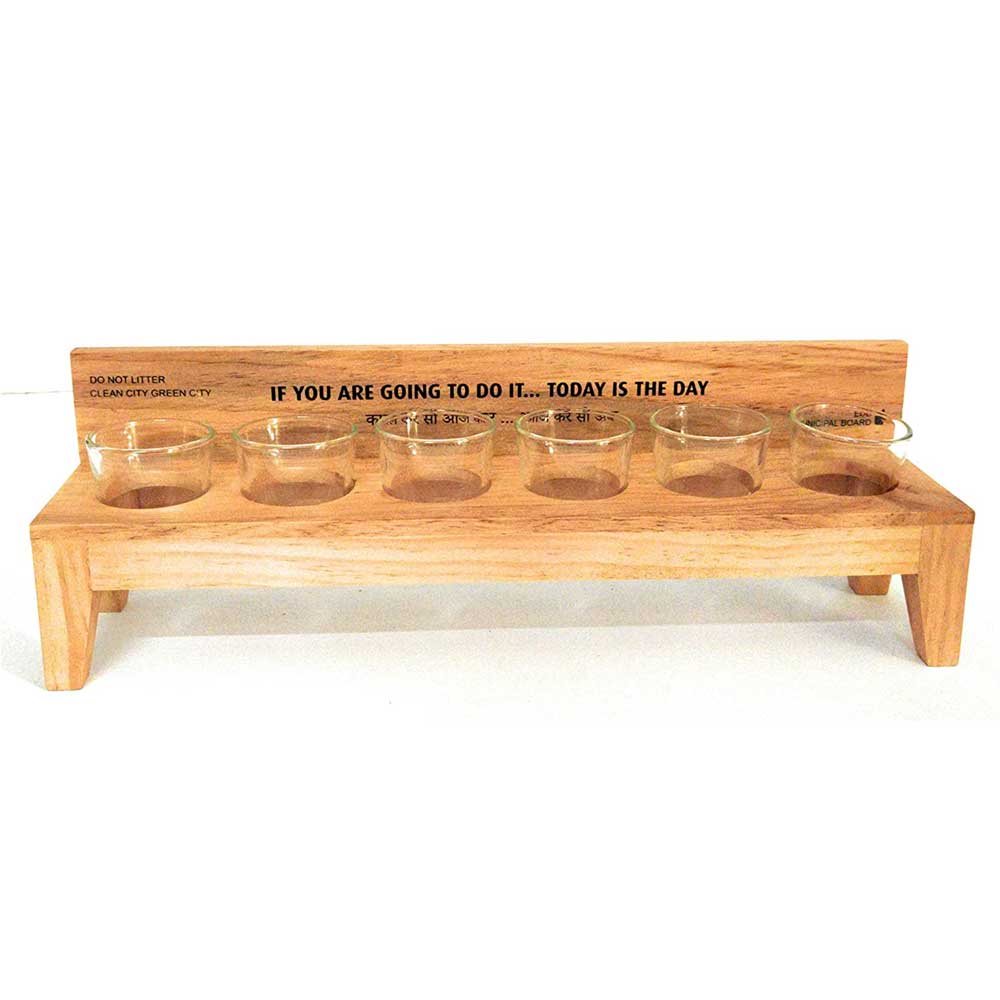 Bench Shot Glass Hoder with 6 Shot Glasses