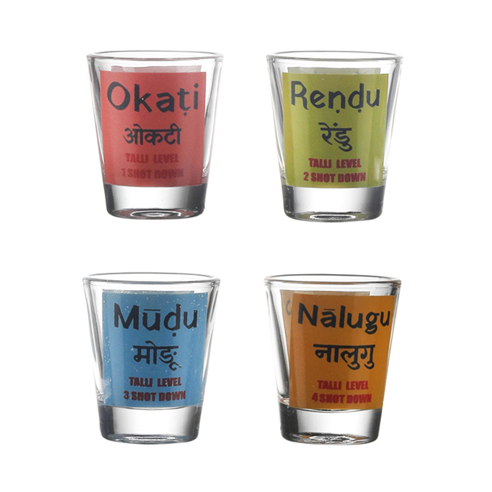 Telugu Counting Shot Glass Set of 4