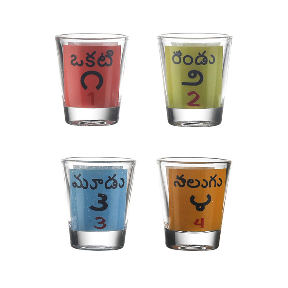 Load image into Gallery viewer, Telugu Counting Shot Glass Set of 4
